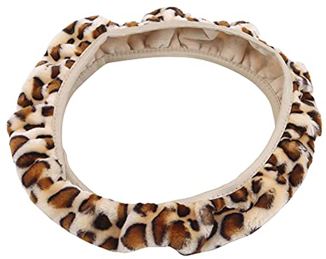 Uposao Plüsch Auto Lenkradbezug, Leopard Muster 38cm / 15'' Universal Lenkradhülle Plüsch Winter Lenkradbezug Anti Rutsch Lenkradschutz Lenkradabdeckung Lenkradschoner Winter-Schutz für Damen,Beige