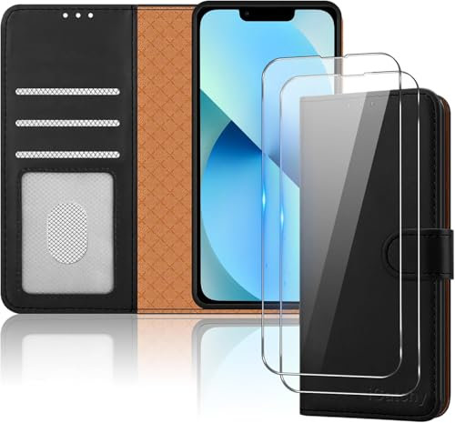 iCatchy for iPhone 13 Case 6.1-Inch Leather Wallet Case, Flip Protective Case Cover with Wallet Card Holder, Stand and Magnetic Closure Cover Compatible with iPhone 13 (Black)