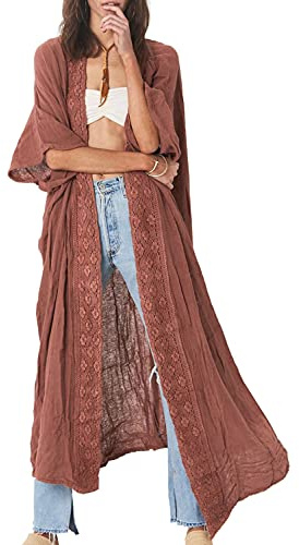 YouKD Women's Boho Long Kimono Dress Large Size Cardigan Beach Swimsuit Cover Up Robes