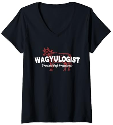 Damen Wagyulogist Wagyu Rind BBQ Grillmeister Japan Steak Grillen T-Shirt mit V-Ausschnitt