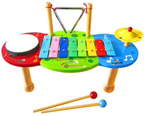 keepdrum Musiktisch für Kinder Spielset Musikstation inkl. Trommel,Triangel, Glocken-Becken & Xylophon