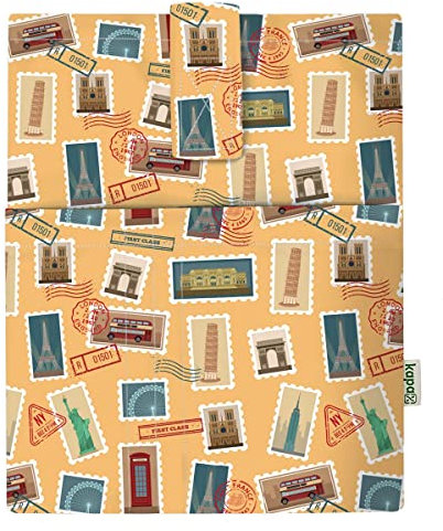 Couverture de livre - Couverture de livres pour livre broché, tissu lavable,imperméable,protecteur de livre - housse de protection pour tablette pour adulte Idée Cadeau (Stamps)