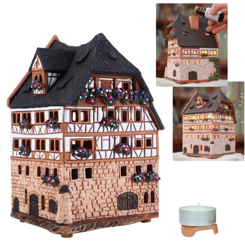 Midene Keramik Aroma Lichthaus, Teellichthalter, Handarbeit, Künstlerisches Nachbildung Dürer Haus in Nürnberg, Deutschland, B263AR