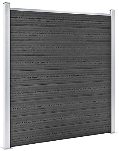 Susany Zaunelement Gartenzaun Sichtschutzzaun Lamellenzaun Windschutz Zaun Windschutzzaun Terrasse Stecksystem Lärmschutz WPC 1138 x (105-186) cm (B x H) Schwarz