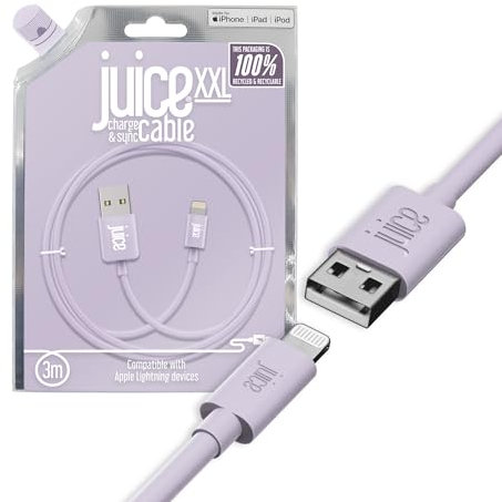 Juice Apple iPhone 3m Lightning Cable | iPhone 13, Max, Pro and Mini | iPhone12, Max, Pro and Mini | iPhone 11, Pro, X, Xr | iPhone 8, 7, 6, SE | iPad| Purple | AMAZON EXCLUSIVE