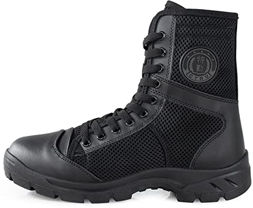 QUNLON Hommes Bottes Militaires Noires Rangers Militaire Homme Bottes Moto Homme Bottes de Combat avec Zip Latéral Botte Airsoft Tactiques en Plein Air 46EU