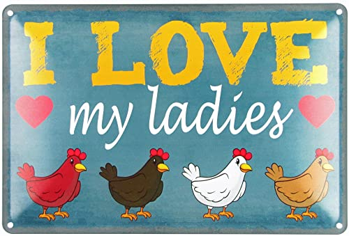 Metall Schild 20x30cm gewölbt Hühner i love my ladies Deko Blechschild Gift Tin Sign