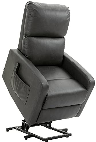 HOMCOM Riser and Recliner Chair for the Elderly, PU Leather Upholstered Lift Chair for Living Room with Remote Control, Side Pockets, Charcoal Grey