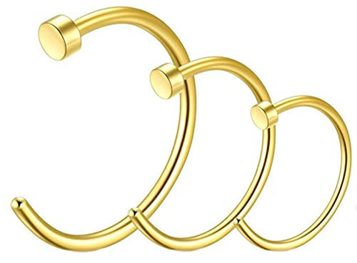 AMDXD Piercing Nostril Stecker 20 Gauge, Edelstahl Nasenring Doppelt Gold C Form, Piercing Schmuck Set für Männer Frauen, 3 Stücke
