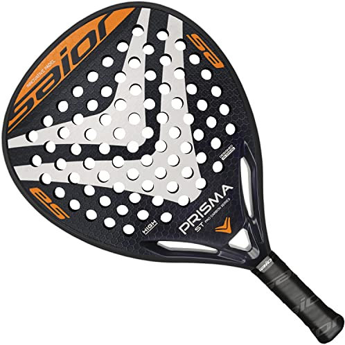 SAIOR SKLIBUR Prisma ST BO23 – Carbono 3K - Pala Padel - Color: Negro/Naranja - Nivel: Amateur/Profesional - Densidad: Media - Peso: 355-385 gr - Ancho: 38mm - Control: 80% / Potencia: 100%