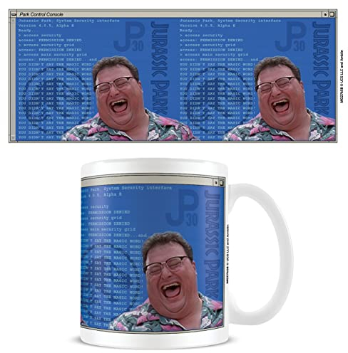 Pyramid International Jurassic Park Taza en caja de regalo (Dennis Nedry Computer Code Design) Juego de taza de 11 oz Taza de café de cerámica Jurassic Park Merchandise oficial Jurassic Park