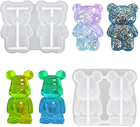 2Pcs Epoxy Resin Moulds Silicone, 3D Casting Mould Bear Animal, Fondant Moulds for Cake, Bear Mold for Jewelry Casting DIY Decorative Ornaments Art Craft