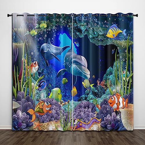 LKFFHAVD Set di 2 tende oscuranti sotto il mare, per camera da letto, cameretta dei bambini, 2, 100 x 140 (larghezza x altezza)