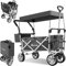 tectake® Bollerwagen Faltbar mit Dach, Handwagen mit Bremsen und Taschen, Strandwagen, Outdoor Gartenwagen, Transportkarre bis 80 kg Belastbarkeit, klappbar - grau