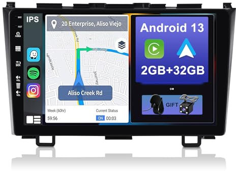 YUNTX Android 14 Car Stereo Fit for Honda CRV(2007-2011)-[Built-in CarPlay/Android auto/GPS]- Camera-IPS 2.5D 9”Touchscreen-DAB/MirrorLink/Bluetooth 5.0/Steering Wheel Control/WiFi/USB/4G