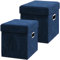YITAHOME Sitzbank mit Stauraum Faltbare 40x31x31cm x2 in Samt blau - Sitzwürfel mit Stauraum und Deckel mit Samtbezug - Sitzcube Fußablage klappbare Aufbewahrungsbox Truhe Hocker