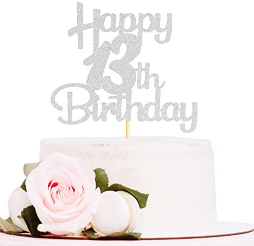 Sotpot Silver Glitter 13 Cake Topper, 13th Birthday Cake Decorations for Birthday Party Anniversary Party Supplies (13 Cake Topper)