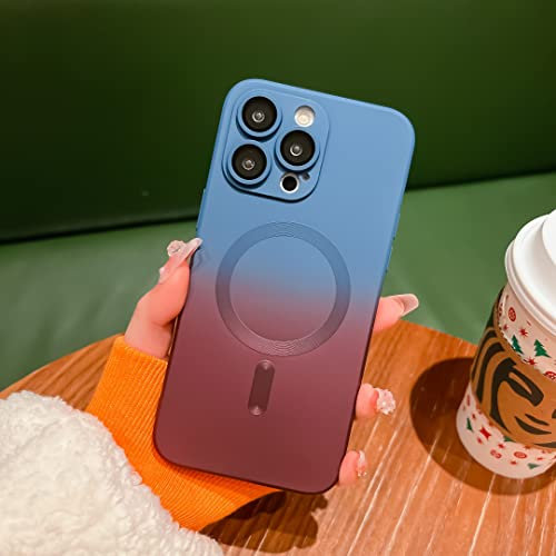 UEEBAI Magnetic Case for iPhone 15 Pro Max 6.7 inch, Bi-color Case Compatible with MagSafe Charger Silicone Cover with Camera Lens Protector Soft Silicon Phone Case - Blue Pink