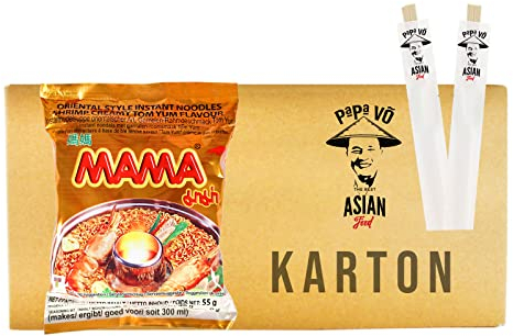 30er Pack (30x55g) Mama Instantnudeln Creamy Tom Yum + 2 Papa Vo Chopsticks