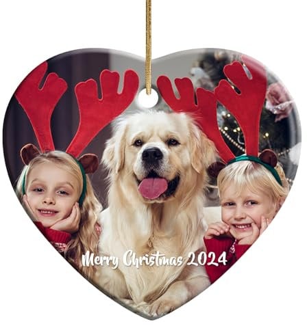 witfox Personalised Photo Christmas Ornaments 2024 - Custom Picture & Text Ornaments for Christmas Tree, Home Decor Xmas Ceramic Hanging Ornaments