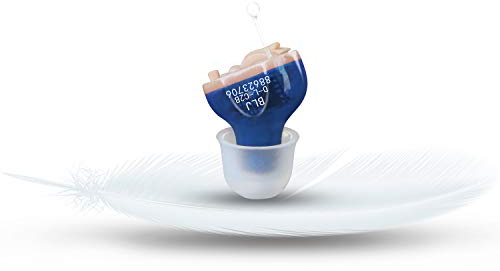 BLJ Hearing Aid for Seniors and Adults with Noise Reduction and Feedback Cancellation ITC Hearing Amplifier, 7 Batteries and 9 Ear Domes (Blue-Left Ear)