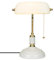FIRVRE Blanc Lampe de Bureau en Verre pour Banquier avec Pied Blanc Lampe de Table avec Interrupteur à Chaîne à Tirer pour Bureaux Salles D'études et Chambres à Coucher Bibliothèques