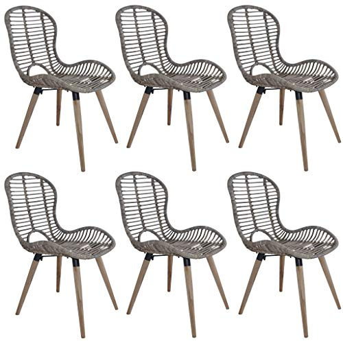 MNISDFL Küchenstühle Bequemer Lesesessel Wohnzimmersessel Esszimmerstühle 6 STK. Natur Rattan Braun