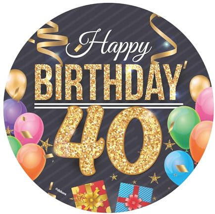Dekora, Happy Birthday Essbare Oblate, Geburtstagskuchendeko für Kinder, Runder Cake Topper 20 CM (Happy Birthday 40)