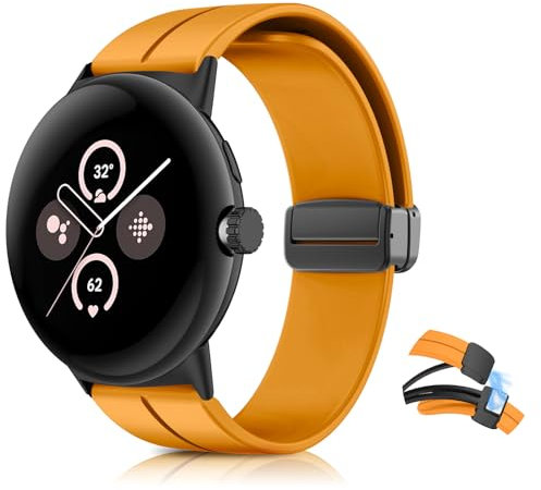 KeHowy Correa Compatible con Google Pixel Watch 3 41mm/Pixel Watch 2/Pixel Watch, Deportiva Correa de Suave Silicona Reloj Magnética de Repuesto para Google Pixel Watch 2/Pixel Watch 1 - Amarillo