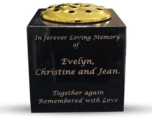 Personalised Granite Memorial Vase, Solid Granite, Heavy 8kg, Engraved 6x6x6 Inch, Gold Lettering, Crematorium, Grave Marker, Grave Side, Garden Memorial