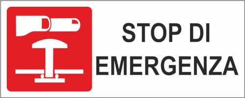 M-ITALY CARTELLO SEGNALETICO UNI - STOP DI EMERGENZA - Adesivo Extra Resistente, Pannello in Forex, Pannello In Alluminio (15x6, Adesivo)