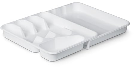 Pro Home Besteckkasten für Schubladen ausziehbar kompakter Besteckeinsatz (33,5 x 26 bis 46 x 4,5cm) - Weiß - Besteck Organizer - Besteckhalter für Küche