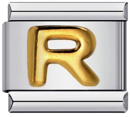 M&S A-Z Initial Letter Name Alphabet Gold Silver 9mm Italian Charm Compatible With Nomination Bracelet (R)