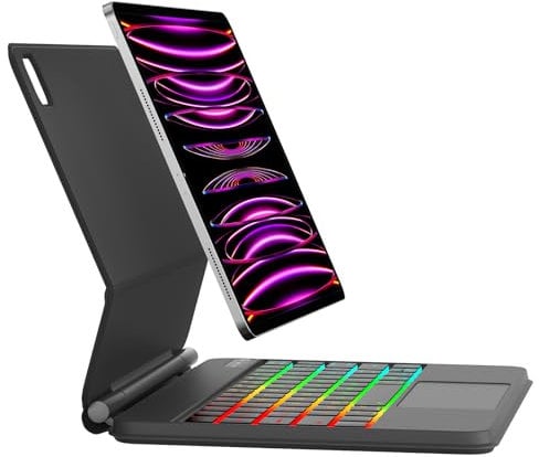 AVNICUD Tastatur für iPad Pro 12.9 6/5/4/3 Gen, Magic Keyboard für iPad Pro 12.9 2022/2021/2020/2018, Schwebendes Magnetisches Design mit Touchpad, 7 Farben Beleuchtung, QWERTZ Layout, Schwarz