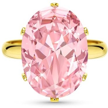Linawe Rose Quartz Morganite Pink Imitation Diamond Rings for Women, Gold Cubic Zirconia Fake Engagement Wedding Adjustable Ring, Gemstone Rhinestone Costume Jewellery