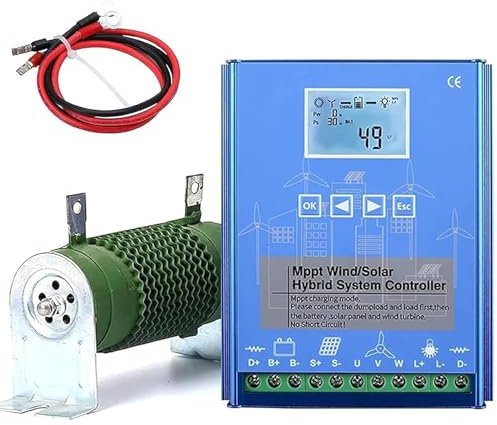 12V 24V 48V MPPT Regulador eólico solar, Controlador Híbrido Regulador solar Controlador híbrido de energía Solar y eólica con Pantalla LCD y Carga de Descarga Libre Precisa ,6000W-12V