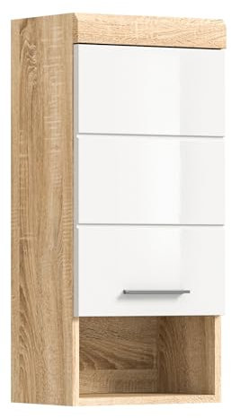 möbelando Wandhängeschrank >Lambada< in Sonoma Eiche hell/weiß - 37x79x24cm (BxHxT)