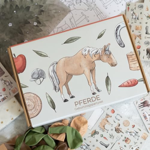 lachentutgut.de Ultimatives Partyset zum Pferde Geburtstag - Kindergeburtstag Deko, Einladungen, Tattoos & Mitgebsel - liebevolle Geburtstag Dekoration zum Pferde Geburtstag (Pferde)