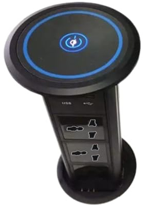 Smart Tower Electric Pop Up Socket 3 Sockets + 2 B Port + Top Wireless Charging Desktop Socket Safety Protection,Black
