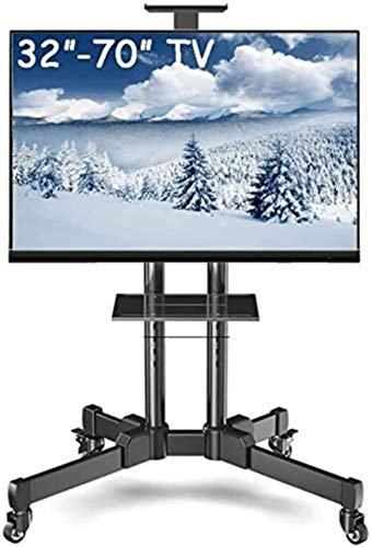 Universeller Tisch-TV-Ständer, Boden-TV-Ständer für 32-70-Zoll-Fernseher, Schwenkwagen, schwarzer Stahl, Tragkraft 75 kg