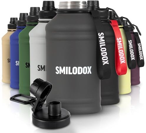 SMILODOX Edelstahl Trinkflasche 2,2 Liter - Extra Stark Sport & Fitness Wasserflasche mit Druckverschluss - BPA-freie Metal Sportflasche für Fitnessstudio, Bodybuilding, Outdoor, Wandern & Büro