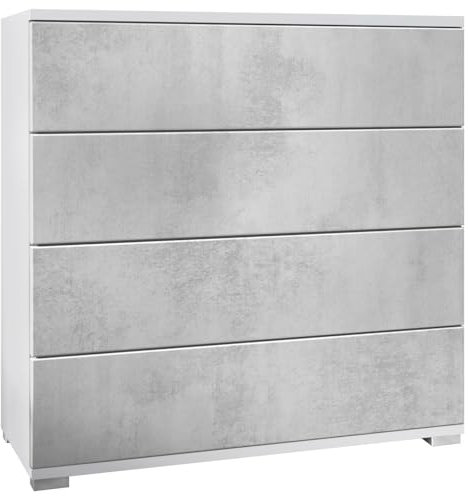 Vladon Kommode Pavos V3, Sideboard mit 4 Schubladen Weiß matt/Beton Oxid Optik (76 x 76 x 35 cm)