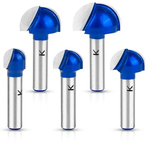 ASNOMY 5 Stücke Hartmetall Hohlkehlfräser Oberfräser 8mm Schaft, kugelfräser Holz Rund Nase Core Box Holzbearbeitung Fräser - 12mm/16mm/19mm/22mm/25.4mm