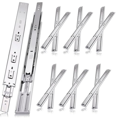 JI2OOYI glissières de tiroir 6 paires (12 pièces),55cm glissiere pour tiroir, amortisseur coulisse tiroir avec roulements à billes, montage latéral,extension complète, capacité de charge 45 Kg,argenté