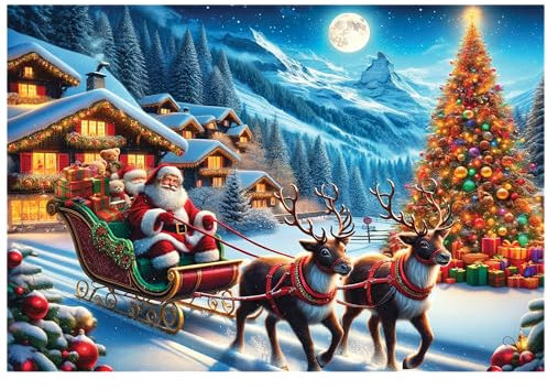 WOODEN.CITY 500 Piece Wooden Christmas Jigsaw Puzzle – Festive Holiday Scene with 50 Unique Figurine Pieces, Premium Laser-Cut Wood, Seasonal Décor (Santa's Sleigh)