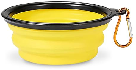 Ciotole per Cani da Viaggio 450 ml, Ciotola Pieghevole per Cani Acqua e Crocchette, Realizzata in Silicone Ciotola Portatile per Cani e Gatti con Moschettone, Accessori Cane e Gatto (Giallo)