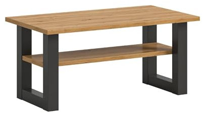 xonox.home Tisch Seattle Couchtisch Wohnzimmertisch Tisch Wohnzimmer Sofatisch in Fußgestell grau Nb. Tischplatte Artisan Eiche Nb., ca. 90x42x50cm eckig mit Ablage