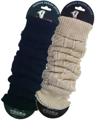 Socks4Fun 1 Paar Stulpen Damen Teens Grobstrick Legwarmers mit Zopfmuster Wolle Weich u. Warm schwarz