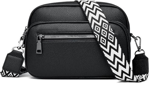 JIZK umhängetasche damen PU Leder Kleine Crossbody Bag Damen Handtasche Tasche Mit Breitem Gurt Damen handbags for women-Schwarz