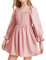 JiAmy Girls Dress Long Sleeve Square Neck Dresses Spring Summer Kids Casual Elegant Wedding Party A-Line Skirt Clothes for Girl 11-12 Years Pink